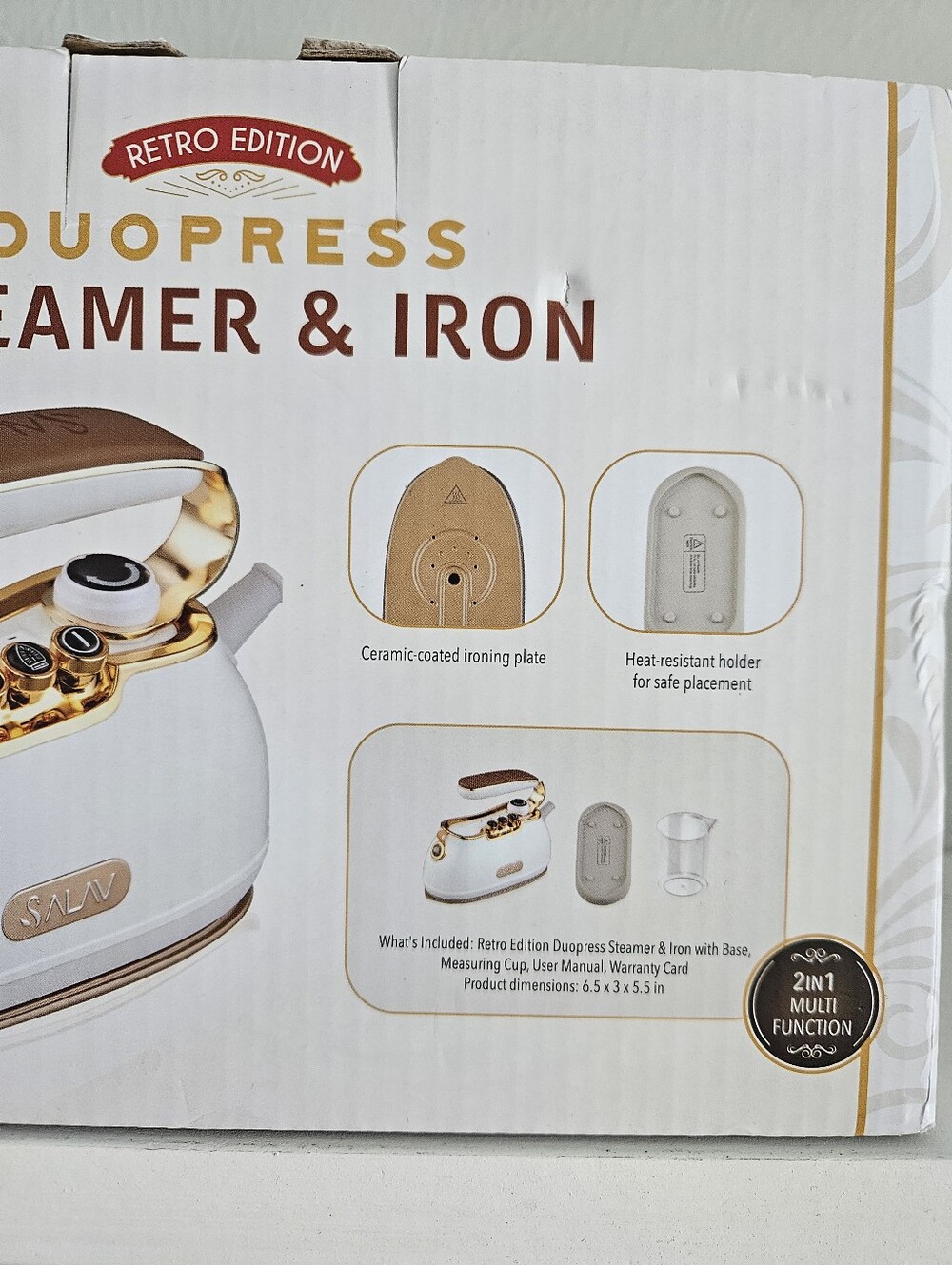New In Box- SALAV Retro Edition Duopress Garment Steamer And Iron- Pearl - Picture 7 of 8